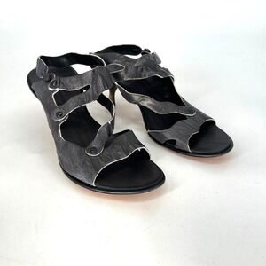 CYDWOQ‎ Blast Heels Womens 39/ 9 Gray Silver Leather Strappy Sandal